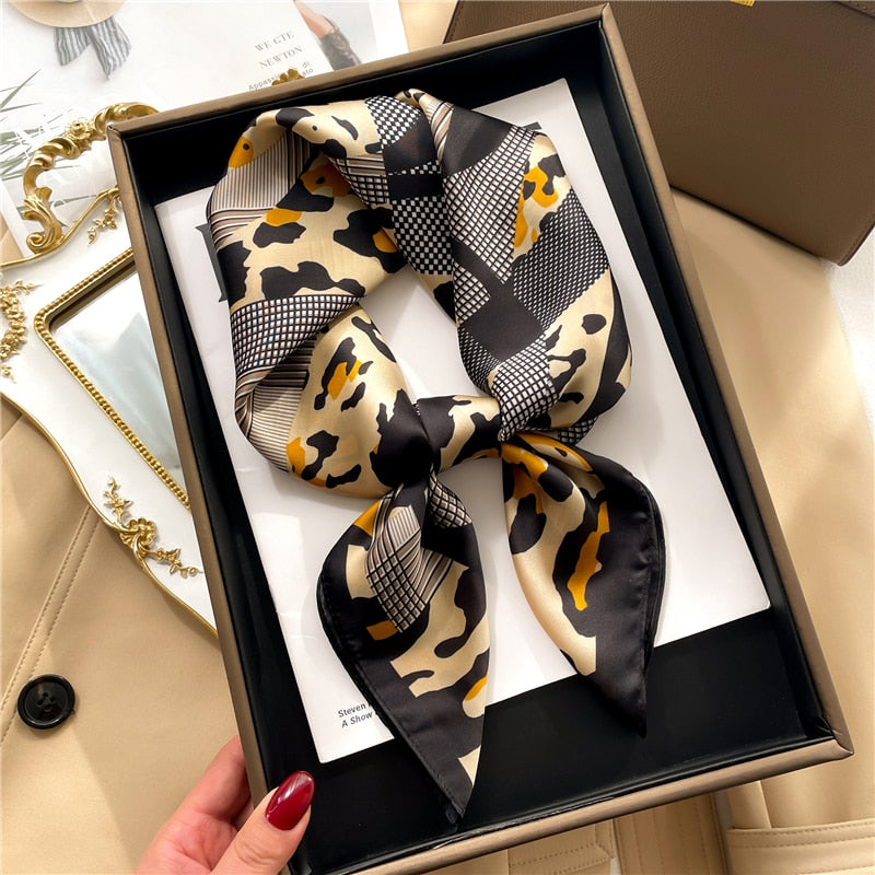 Luxury Print Satin Silk Square Scarf for Women Shawl Hijab Neckerchief Female Hair Ribbon Headband Fashion Wrap Bandana New FJ520-1