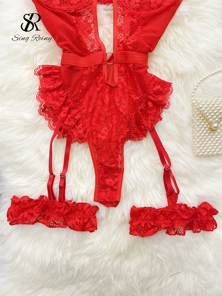 Shapewear Lace Lingerie Bodysuits Women Hollow Out Transparent Slim Sensual Rompers Hotsweet Erotic Sheer Playsuits