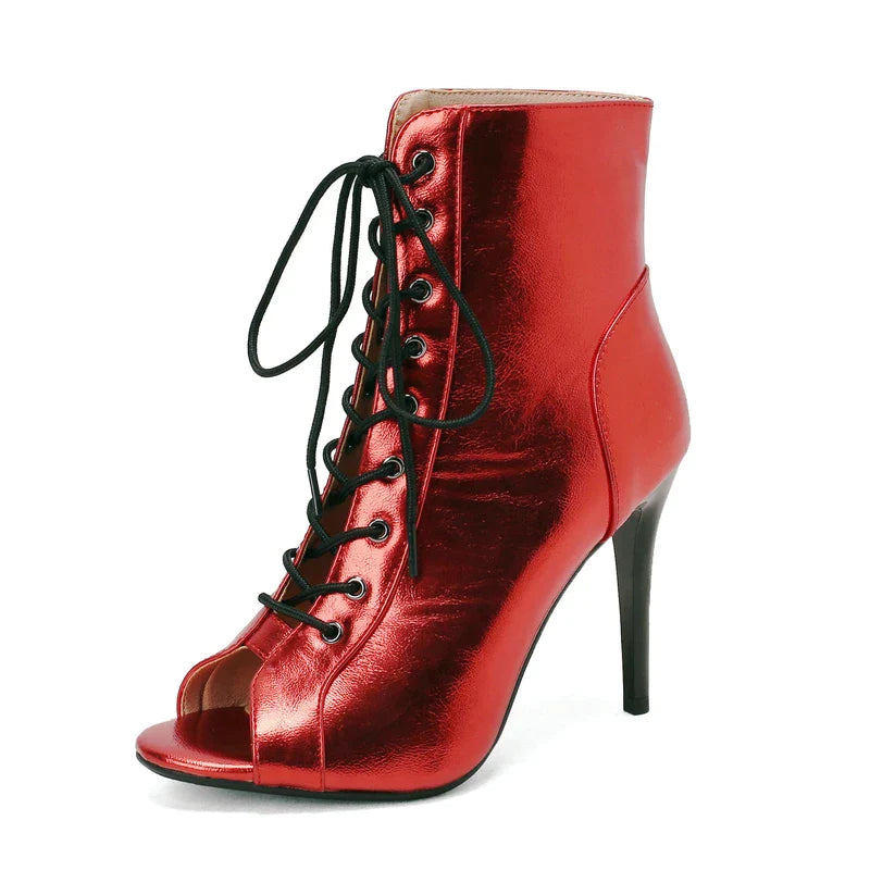 Fashion Party Women's Dance Shoes Sexy Thin High Heels Open Toe Summer Sandals Latin Jazz Ballroom Indoor Dance Cool Boots Shoes Red(AE存量)***