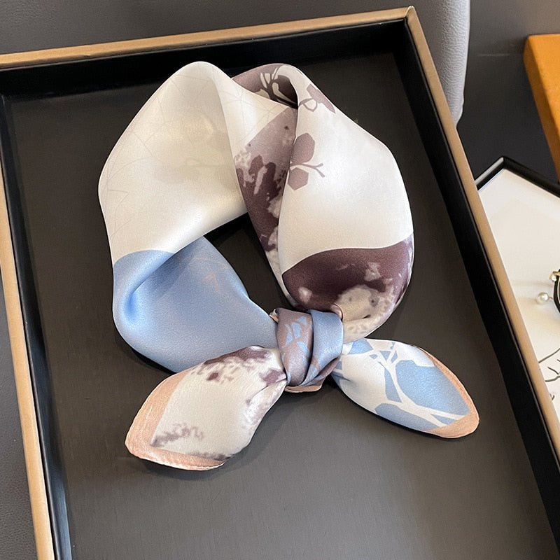 53cm Real Silk Nature Scarf Women Neckerchief Foulard Bandana Small Hairbands Fashion Floral Neck Ties for Office Lady New ZS-289 53x53cm
