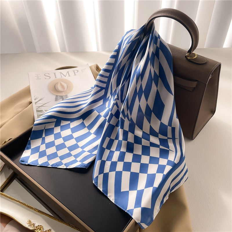 Fashion Hair Scarf for Women Decor Headband Ribbon Satin Silk Square Scarves Lady Wrist Wrap Shawls Design Bandana Foulard FJ701-2