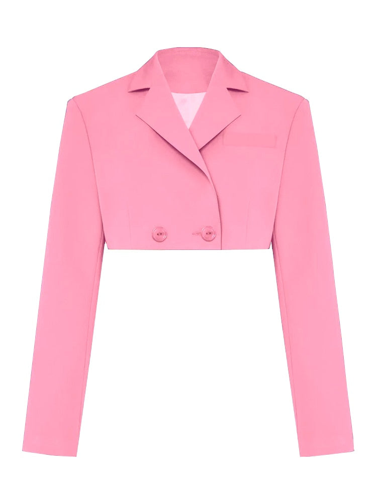 Fall Women Blazer Suit Two Piece Sets Turn-down Collar Blazers Tops And Pleated Skirts Femme High Street Y2K Outfits Only Pink Coat
