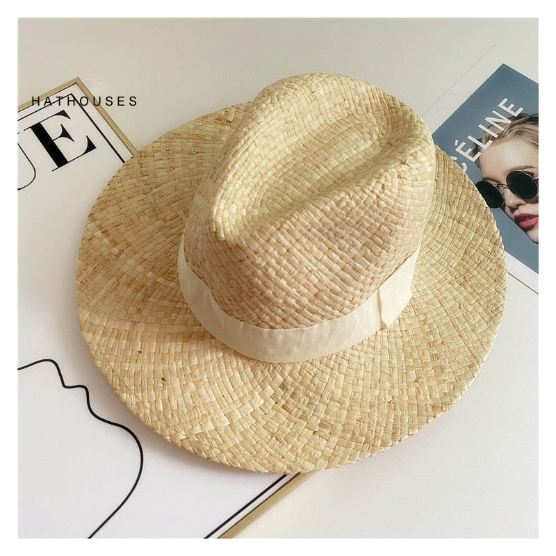 Summer Natural Raffia Straw Hat Large Wide Brim Sun Hats for Women Panama Ladies UPF Travel Holiday Beige Beach Floppy Hat like picture 9