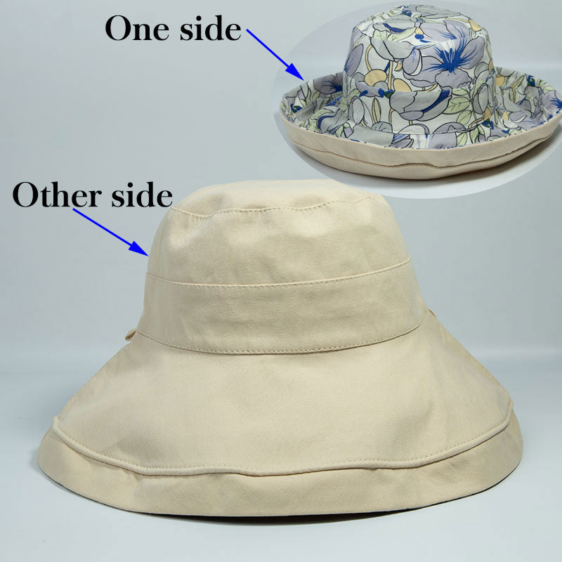 Spring Summer Print Reversible Sun Beach Hat Woman Girl Outdoor Travel Vacation Fisherman Cap Wide Brim 12.5cm Visor Hat