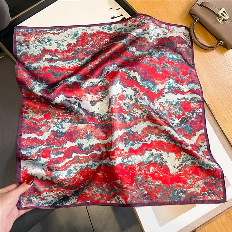 Classice 100% Silk Square Scarf Women Print Stripe Hair Band Wrist Foulard England Style Neckerchief Bandana Echarpe FZ207-1