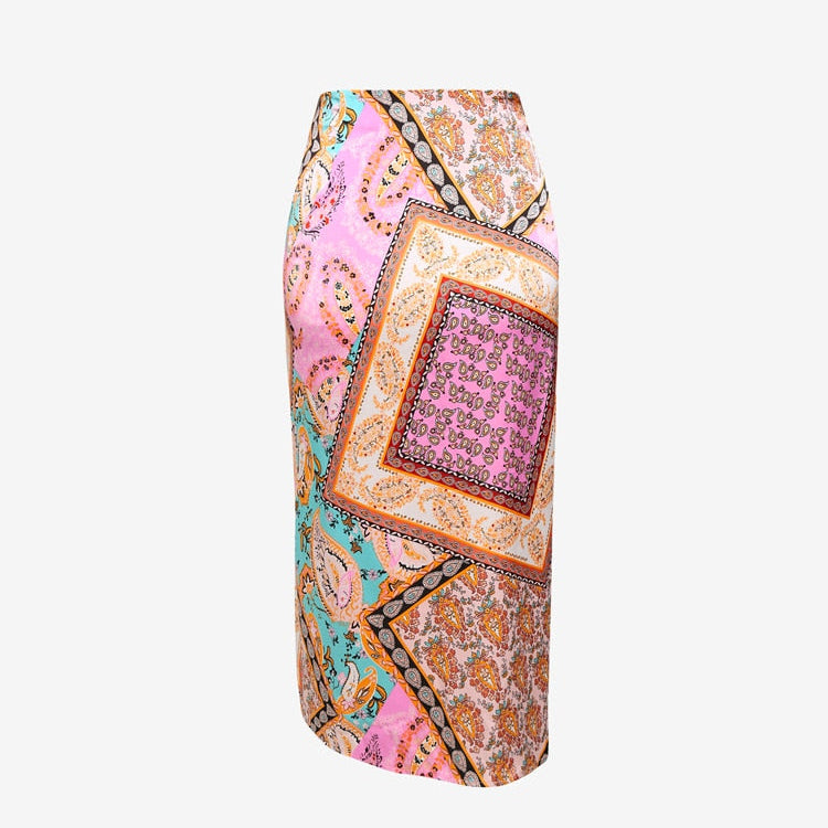 ZAFUL Bandana Paisley Print Tie Midi Sarong-style Skirt Zipper Fly for Women Daily Vacation ZF495489601