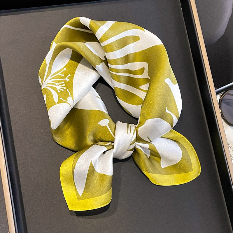 53cm Real Silk Nature Scarf Women Neckerchief Foulard Bandana Small Hairbands Fashion Floral Neck Ties for Office Lady New ZS-277-2 53x53cm