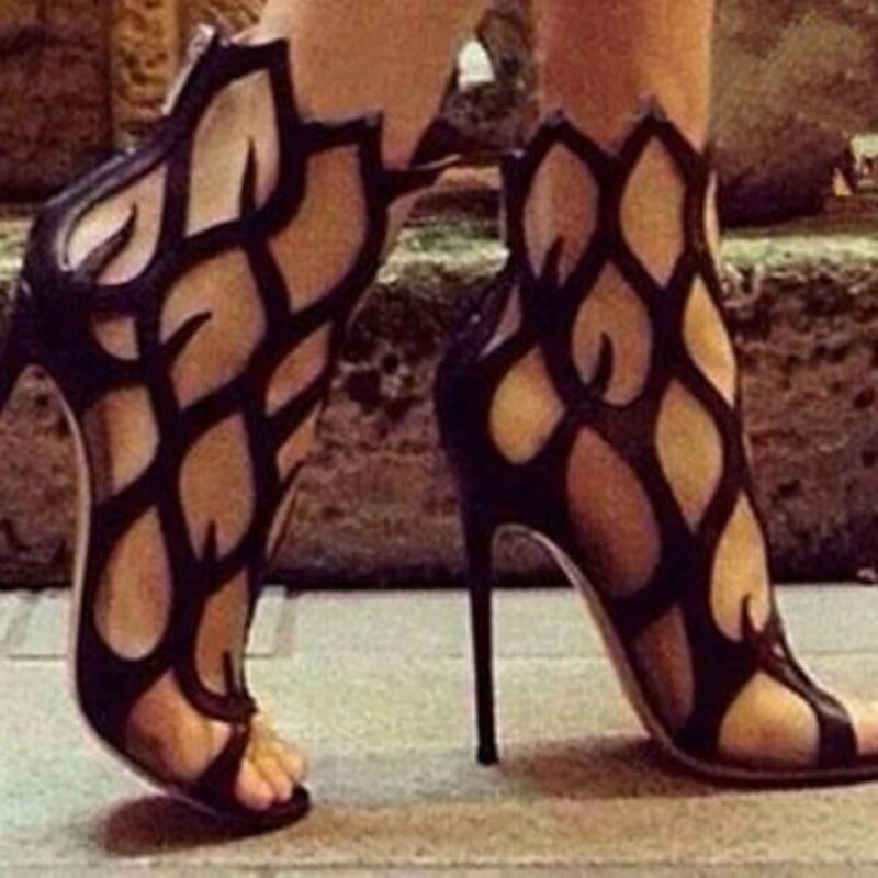 Hollow Cover Heel Zipper Women Sandals Newest Roman Shoes Irregular High Heels Gladiator Sexy Peep Toe Summer Shoes on Heel