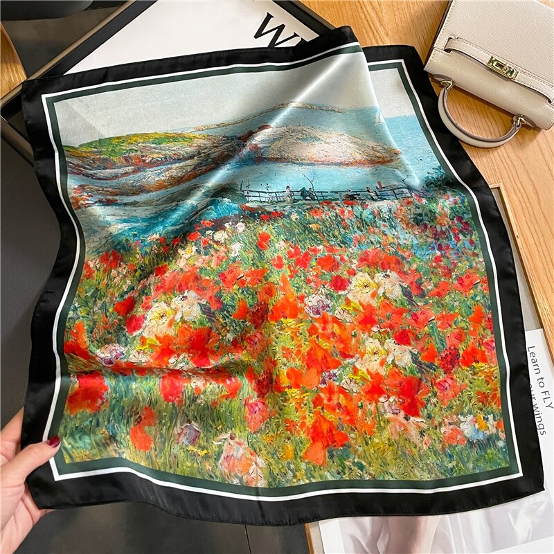 Classice 100% Silk Square Scarf Women Print Stripe Hair Band Wrist Foulard England Style Neckerchief Bandana Echarpe FZ195-1