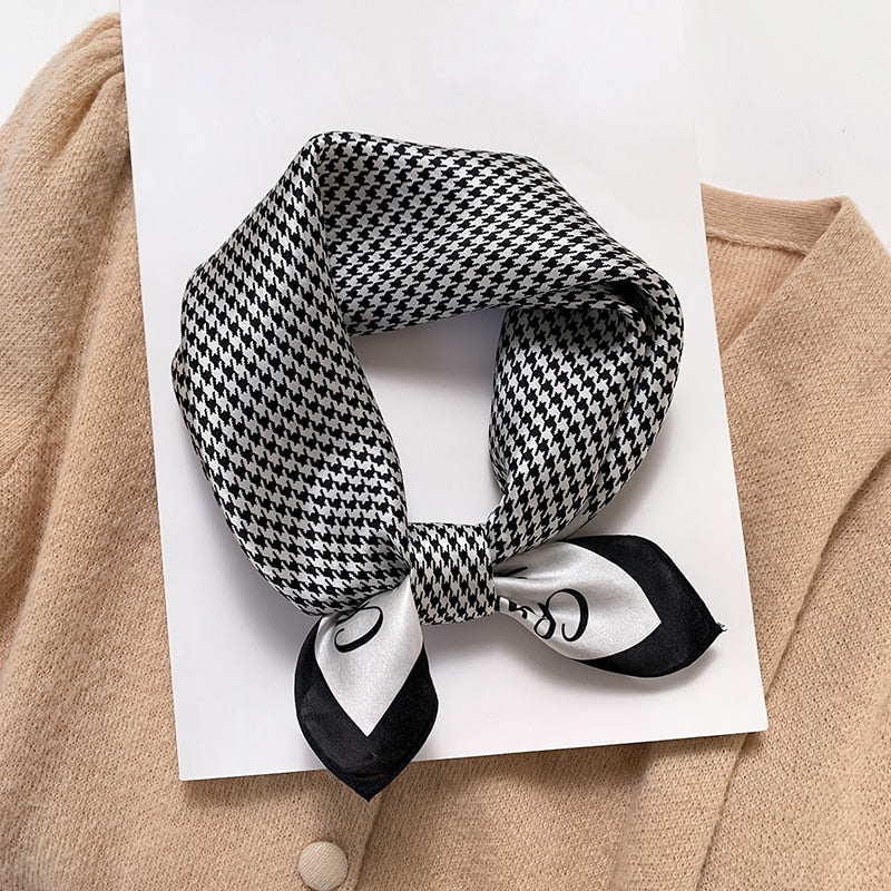 Fashion Designer Print 100% Natural Silk Square Scarves Women Hairband Neck Foulard Female Small Kerchief Bandana New FZ100-2 53cm real silk