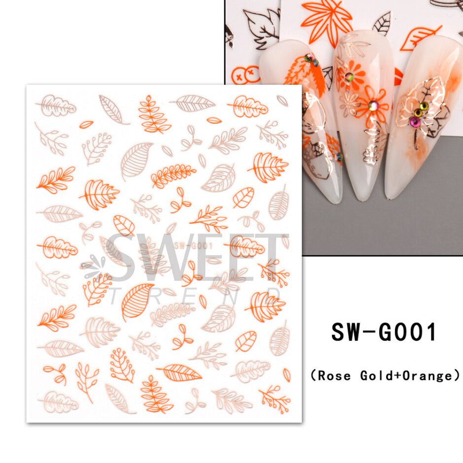Snow Bird Winter Autumn Nail Art Stickers Maple Leaf Cotton Flower Fall Design Line Adhesive Sliders Manicure Decoration JINO-48 SW-G001