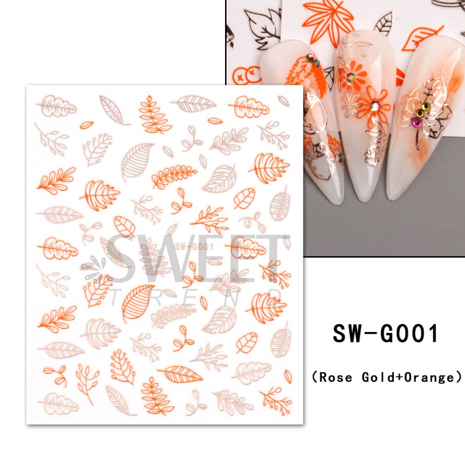 Snow Bird Winter Autumn Nail Art Stickers Maple Leaf Cotton Flower Fall Design Line Adhesive Sliders Manicure Decoration JINO-48 SW-G001
