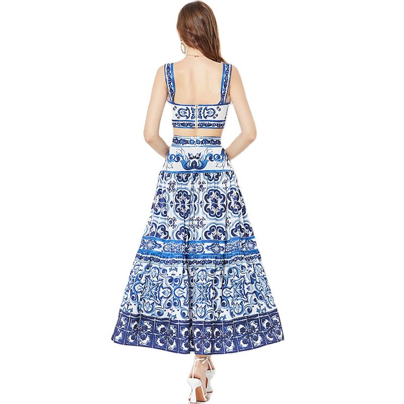 Summer Floral Dress Sets Women 2 Piece Outfit Sexy Slim Tops and Skirt Party Set Suspender Strap Suit Ballgown Frocks