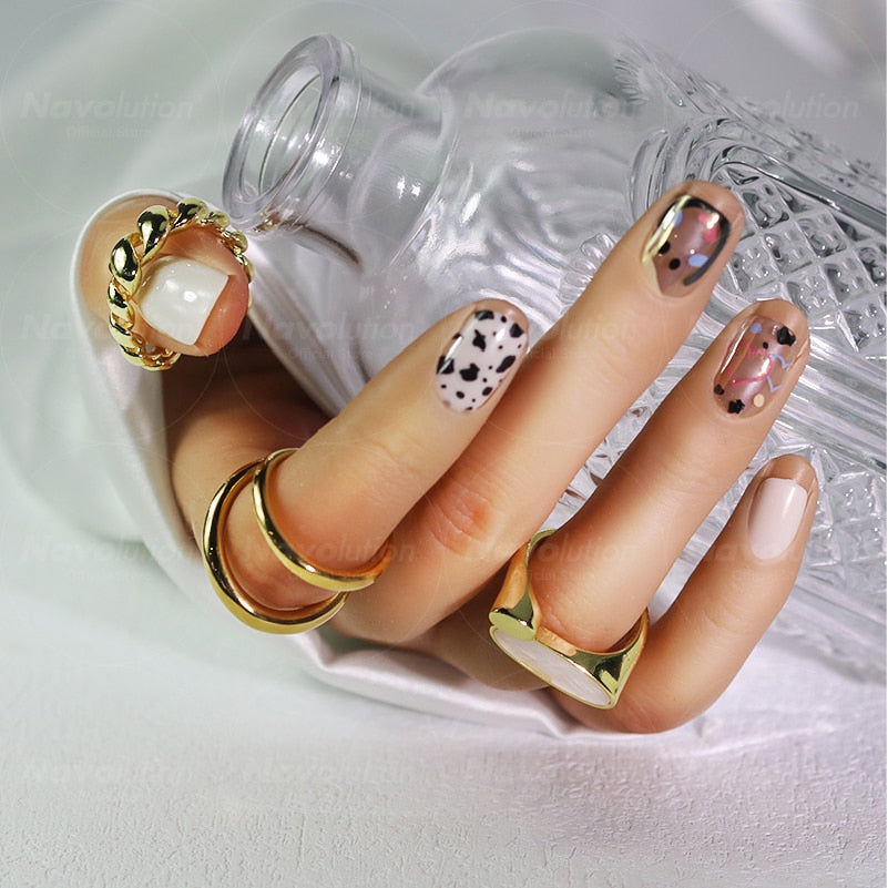 Navolution 24Pcs/Set DIY Manicure Wearable Fake Nails press on Detachable Finished Fingernails Ballet Square Head Almond Short 40