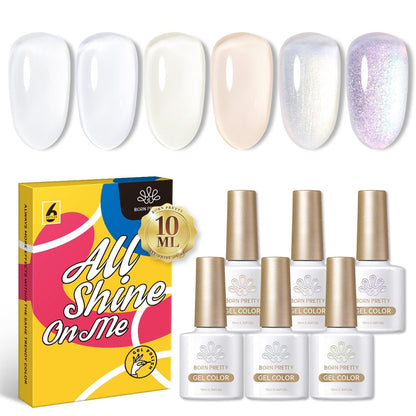 BORN PRETTY 10ml Nude Pink Gel 6PCS Nail Polish Set Milky Jelly Pink Transparent Serise Soak Off UV LED Nail Gel Varnish Kit