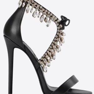 Crystal Tassel Sandals Strap Suede Women Summer Shoes Cross Diamond Stiletto Mujer Party 8cm and 10cm Pumps Big Size Euro 42