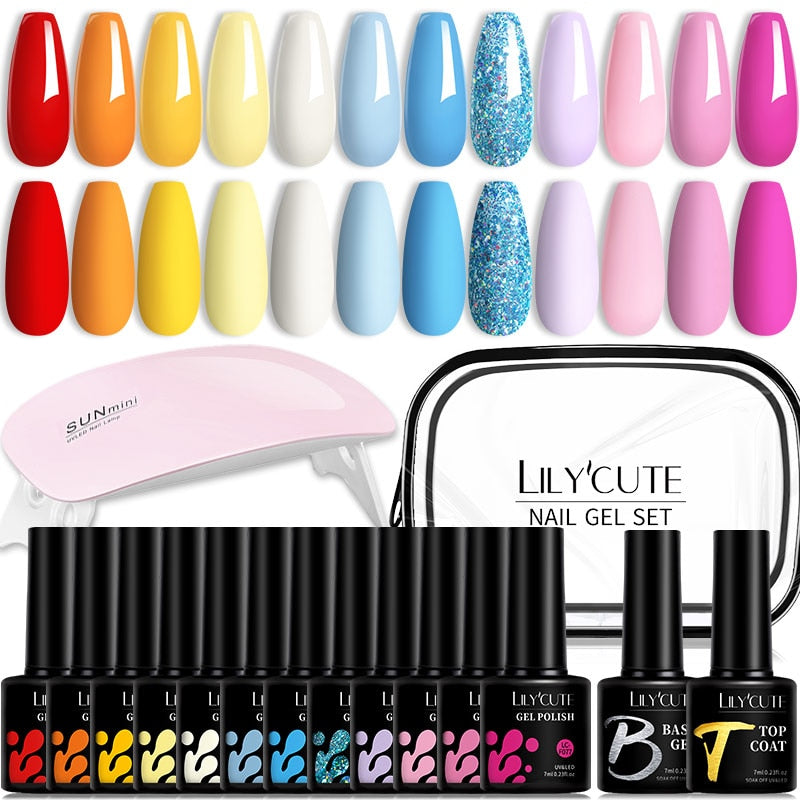 LILYCUTE 12PCs 7ml Spring Macaron Nail Gel Polish Set Semi Permanent UV Gel For Manicure Soak Off Gel Nail Polish Kit Varnishes 229379