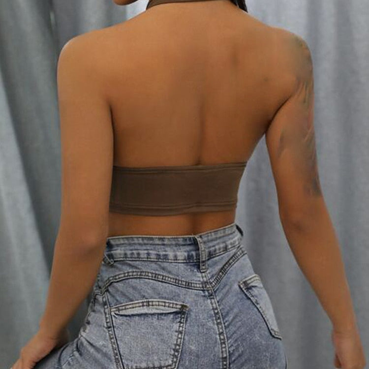 Women Summer Tank Tops Sexy Solid Color Cross Halter Neck Push Up Hollow Crop Tops High Street Wear 2023 New Fashion