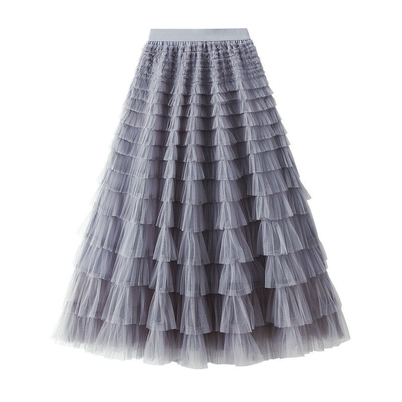 Summer Long Skirt Layered Ruffles Design Elegant Maxi Dress Office Women Commuting Party Attire Autumn Elegant Skirt Long Grey