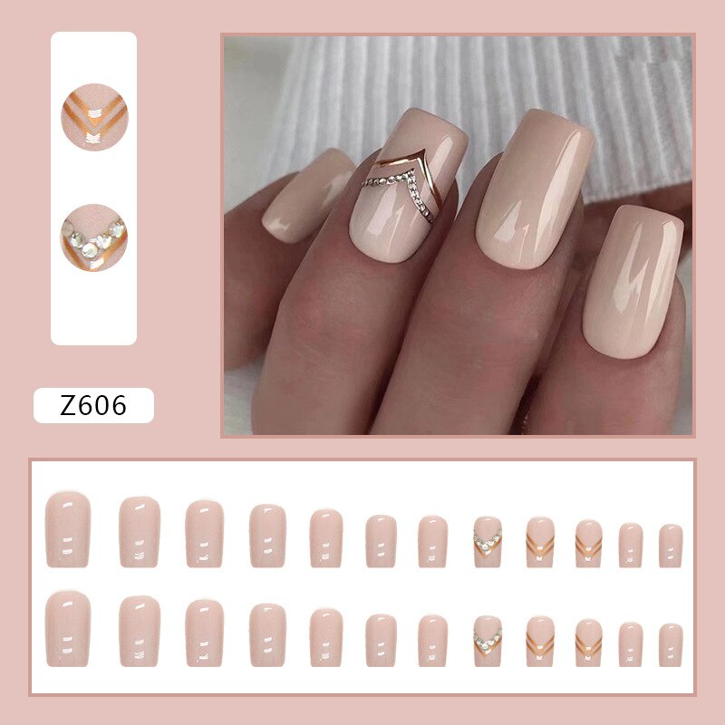 Reusable Adhesive Nail Short False Nails Press On Nails Tips Nails Fake Manicure With Glue Decorated False Nails Z606