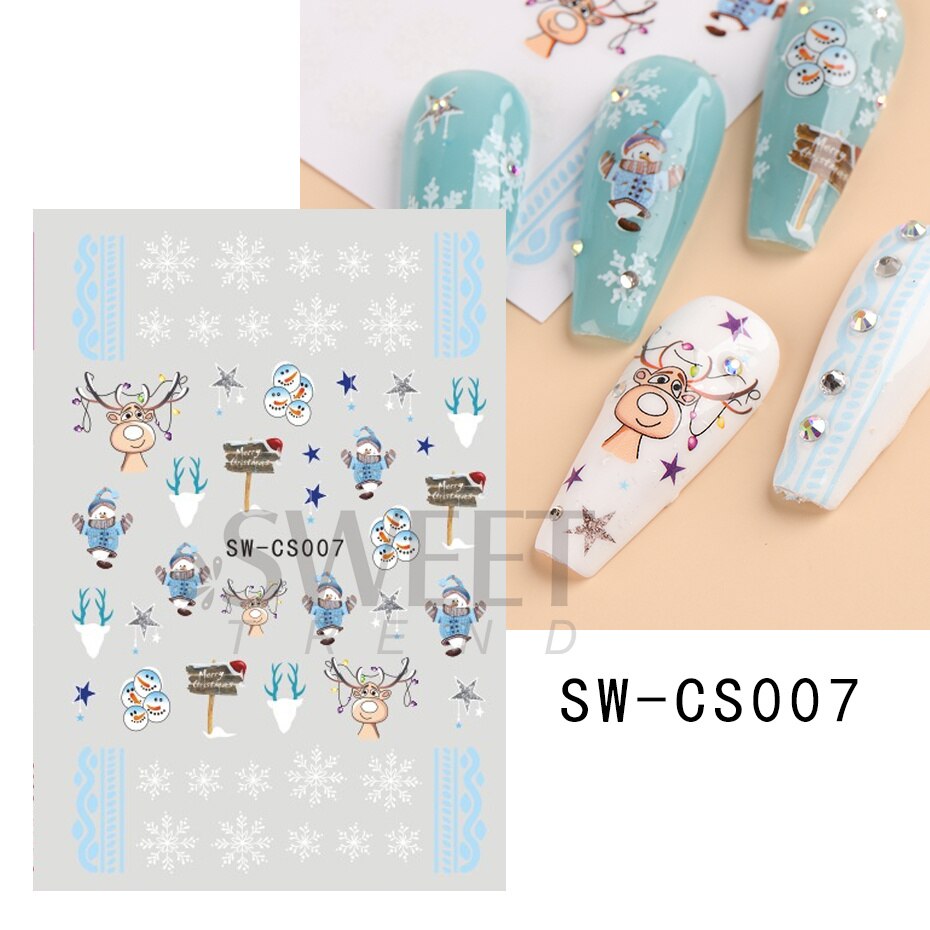 Snow Bird Winter Autumn Nail Art Stickers Maple Leaf Cotton Flower Fall Design Line Adhesive Sliders Manicure Decoration JINO-48 SW-CS007