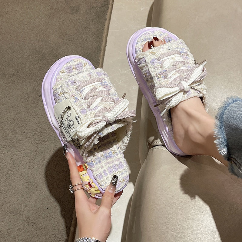 Summer Women Graffiti Slippers Sandals Platform Shoes Mules Flip Flops Street Clogs Flat New Sweet Casual Shoes For Female