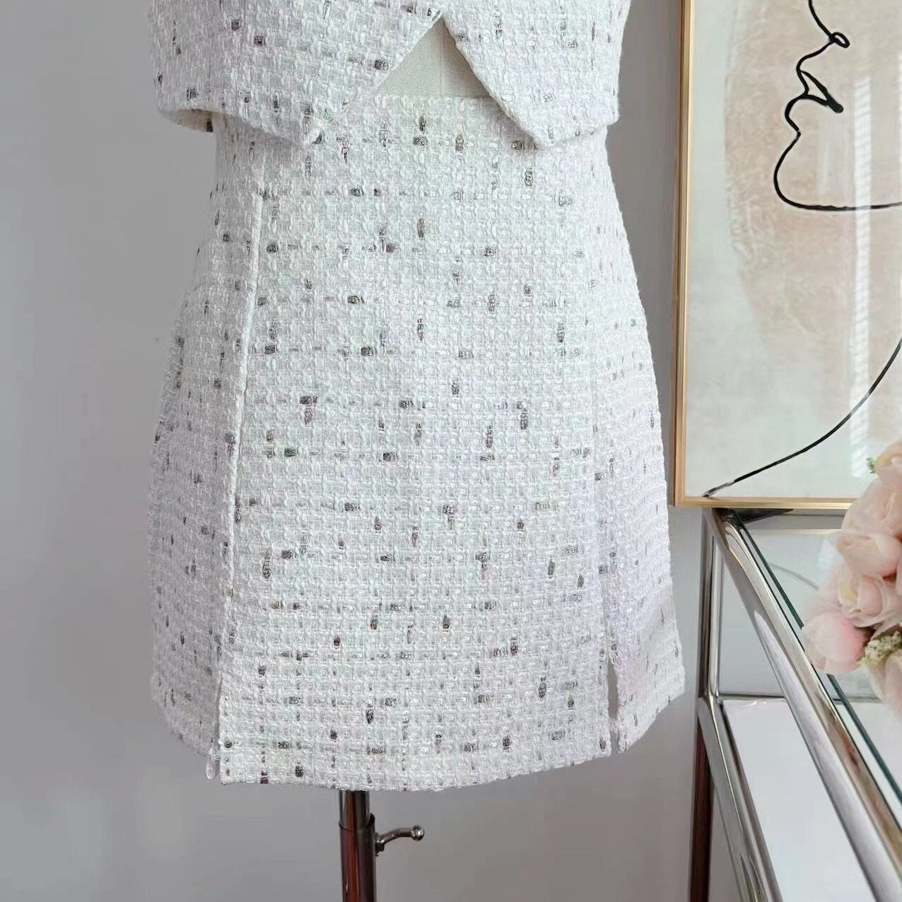 Small Fragrant Skirt Suit Tweed Short Coat Puff Sleeve Two Piece Set Female Summer Fashion Skirt for Women Korea Fashion