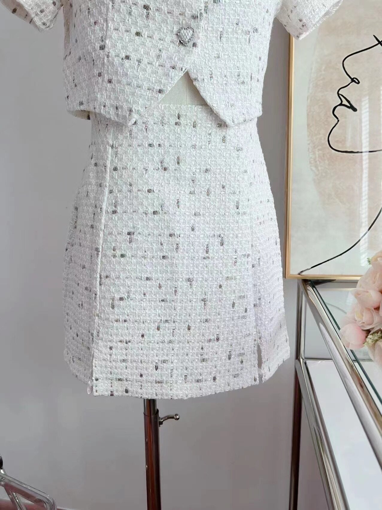 Small Fragrant Skirt Suit Tweed Short Coat Puff Sleeve Two Piece Set Female Summer Fashion Skirt for Women Korea Fashion