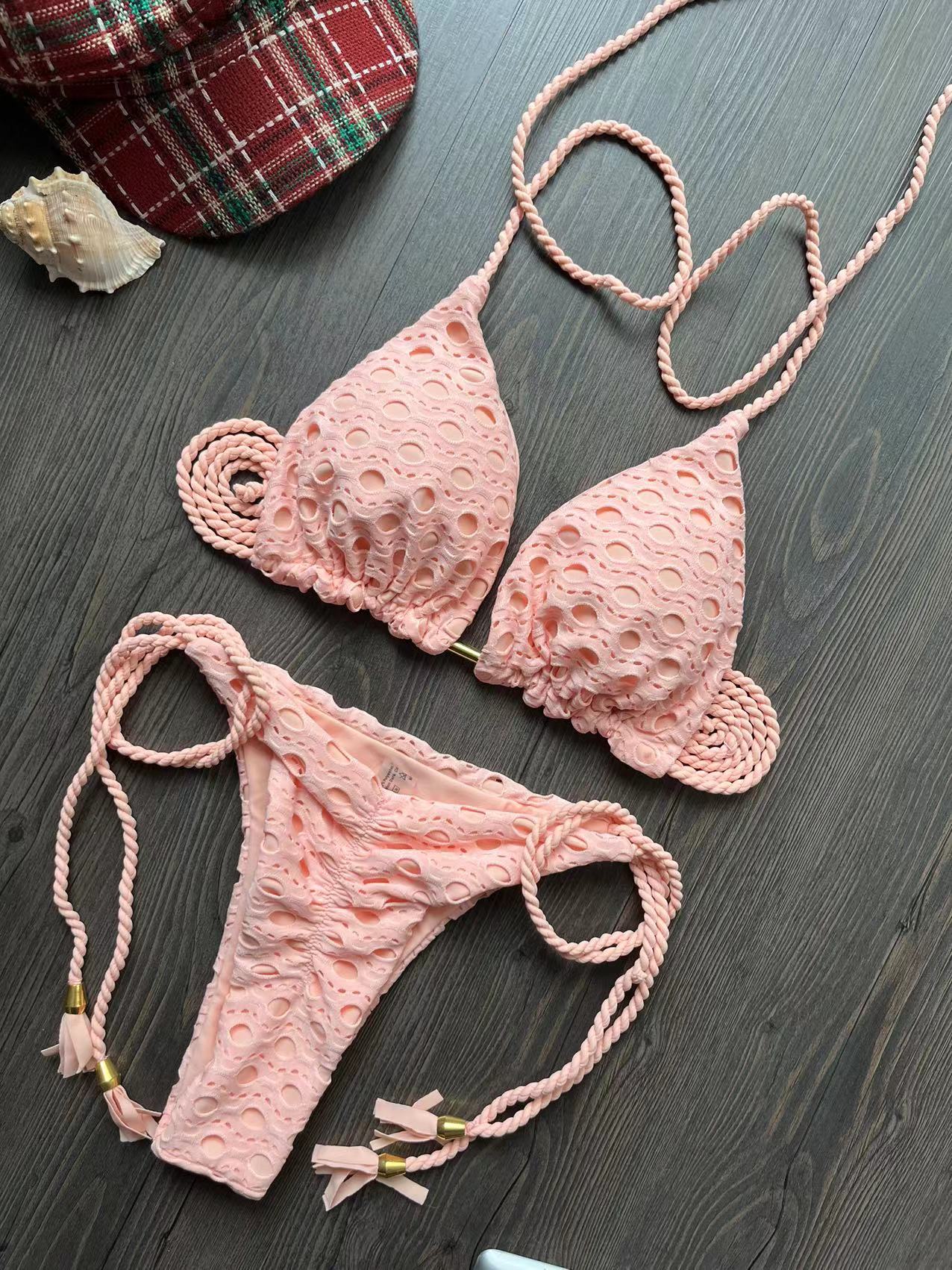 Sexy Bikini Set Swimsuit Mesh Swimwear Women white Bathing Suit Halter Top Patchwork Beachwear Women's Swimming Suit