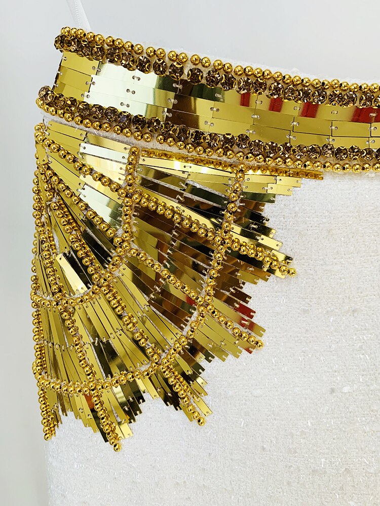 HIGH STREET Newest 2023 Designer Fashion Women's Stunning Metallic Diamonds Strass Handwork Beaded Tweed Mini Skirt