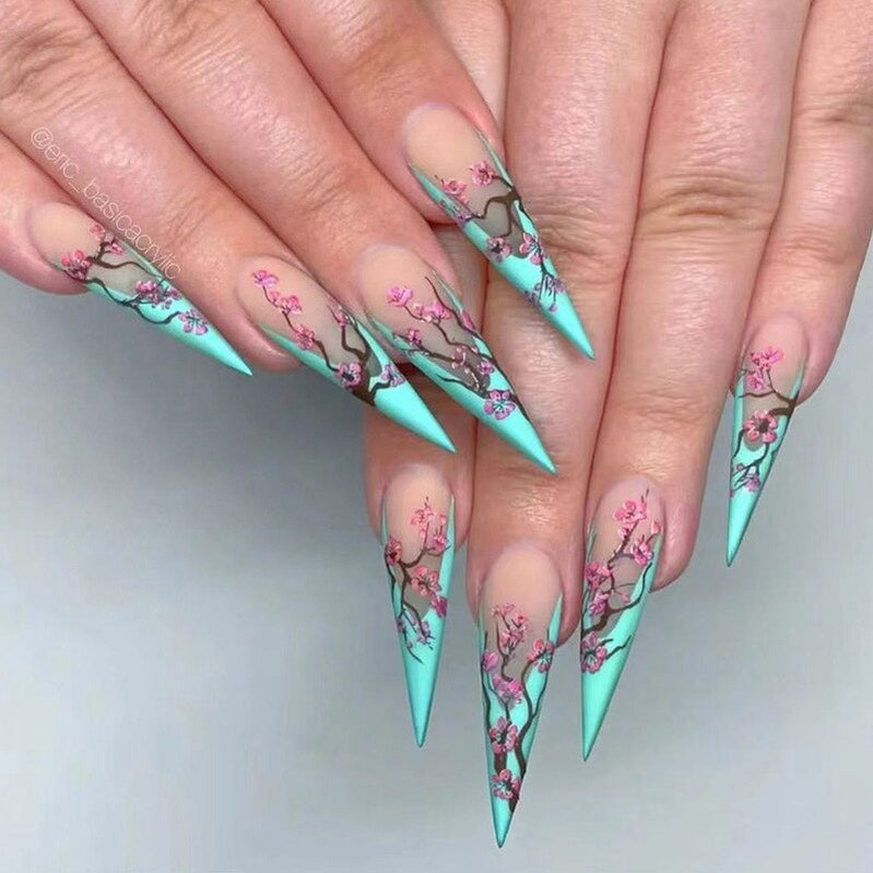 Acrylic Fake Nails Wearable Long Sharp Nail Broken Diamond Butterfly Dot Diamond Full Cover Nail Tips Set Press On Nails New SH-56