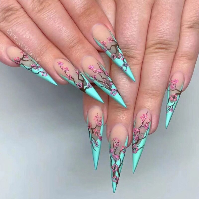 Acrylic Fake Nails Wearable Long Sharp Nail Broken Diamond Butterfly Dot Diamond Full Cover Nail Tips Set Press On Nails New SH-56