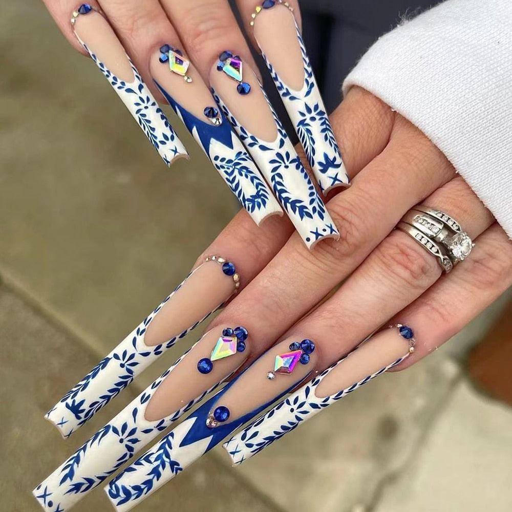 41Style Diamond Stiletto Coffin Long Nail Europe America Handwork Customization Cosplay Party Full Cover Fake Nails Woman Gift 17