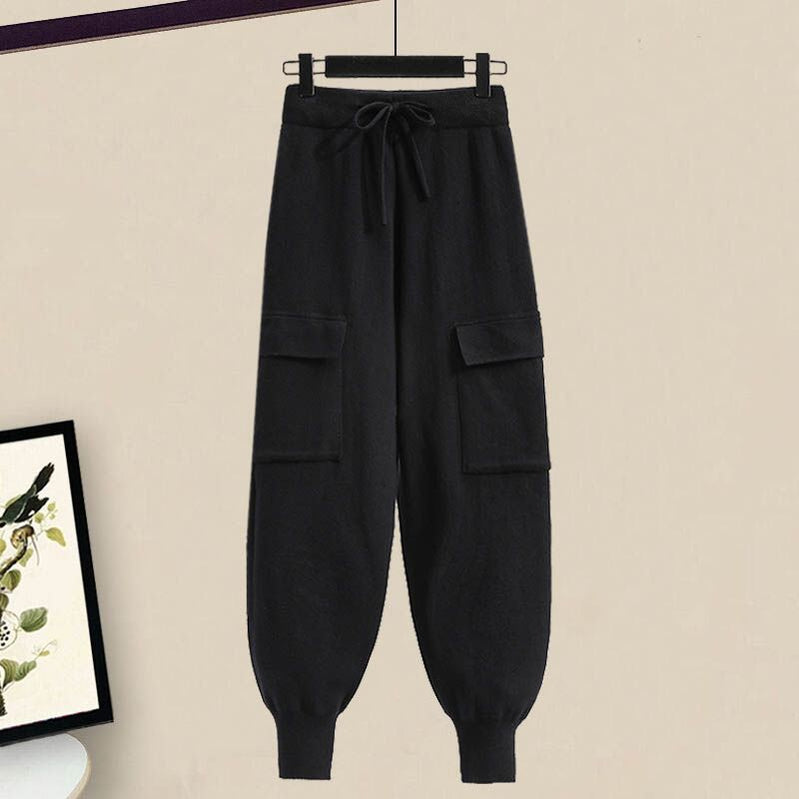 Winter New Ribbon Knitting Sweater Pullover Casual Overalls Two-piece Elegant Women's Pants Set Tracksuit Fall Outfits Women pants