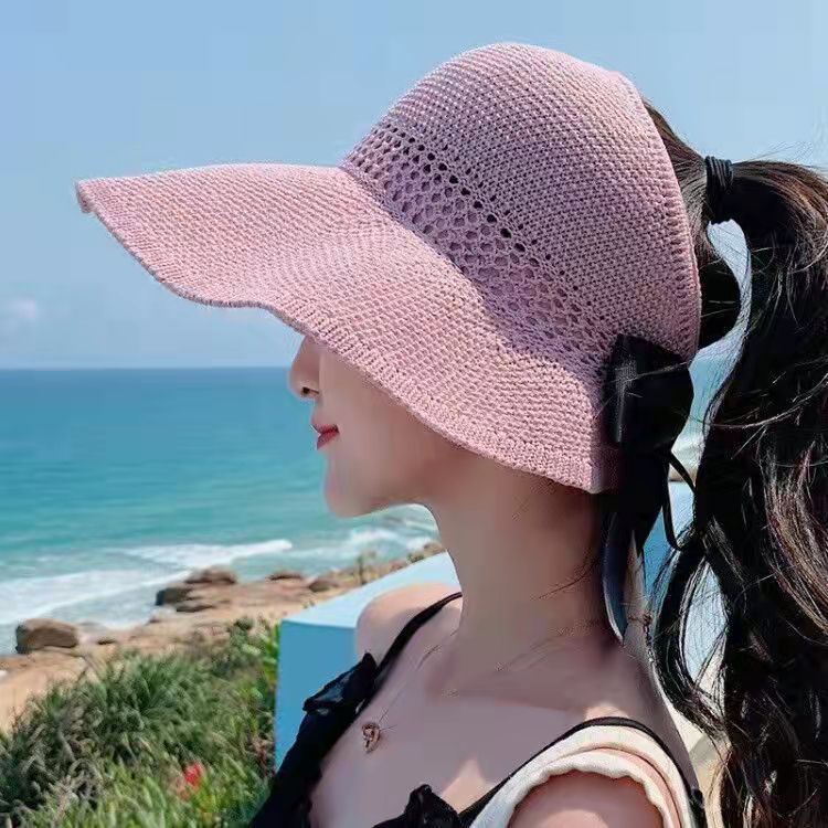 Fashion Wide Brim Sun Visor Hats Crochet Picnic Beach UV Protection Scallop Cap For Outdoor Summer Women's Hat Caps 6