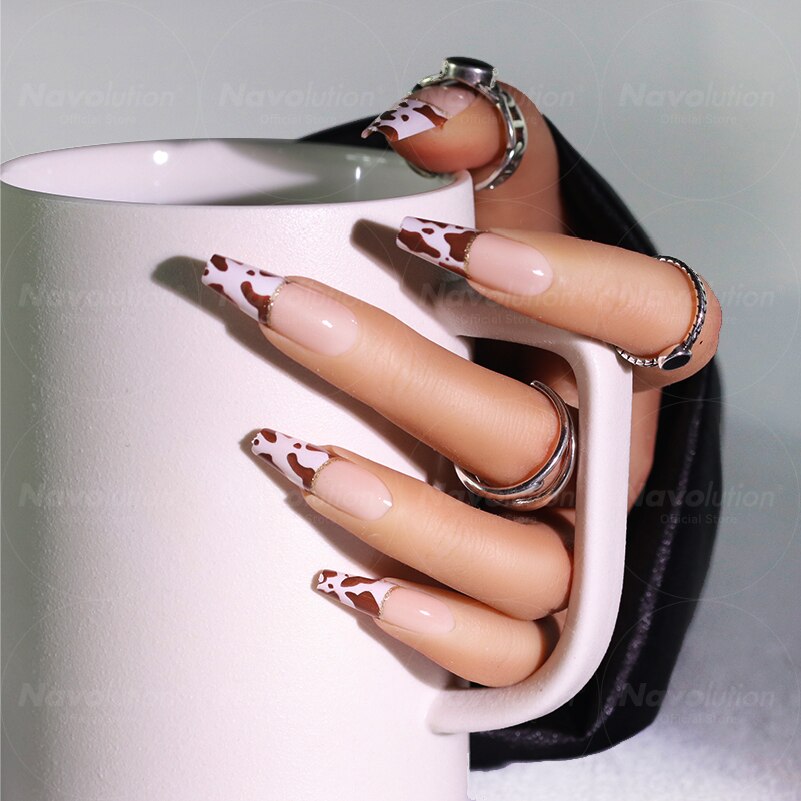 Navolution 24Pcs/Set DIY Manicure Wearable Fake Nails press on Detachable Finished Fingernails Ballet Square Head Almond Short 14