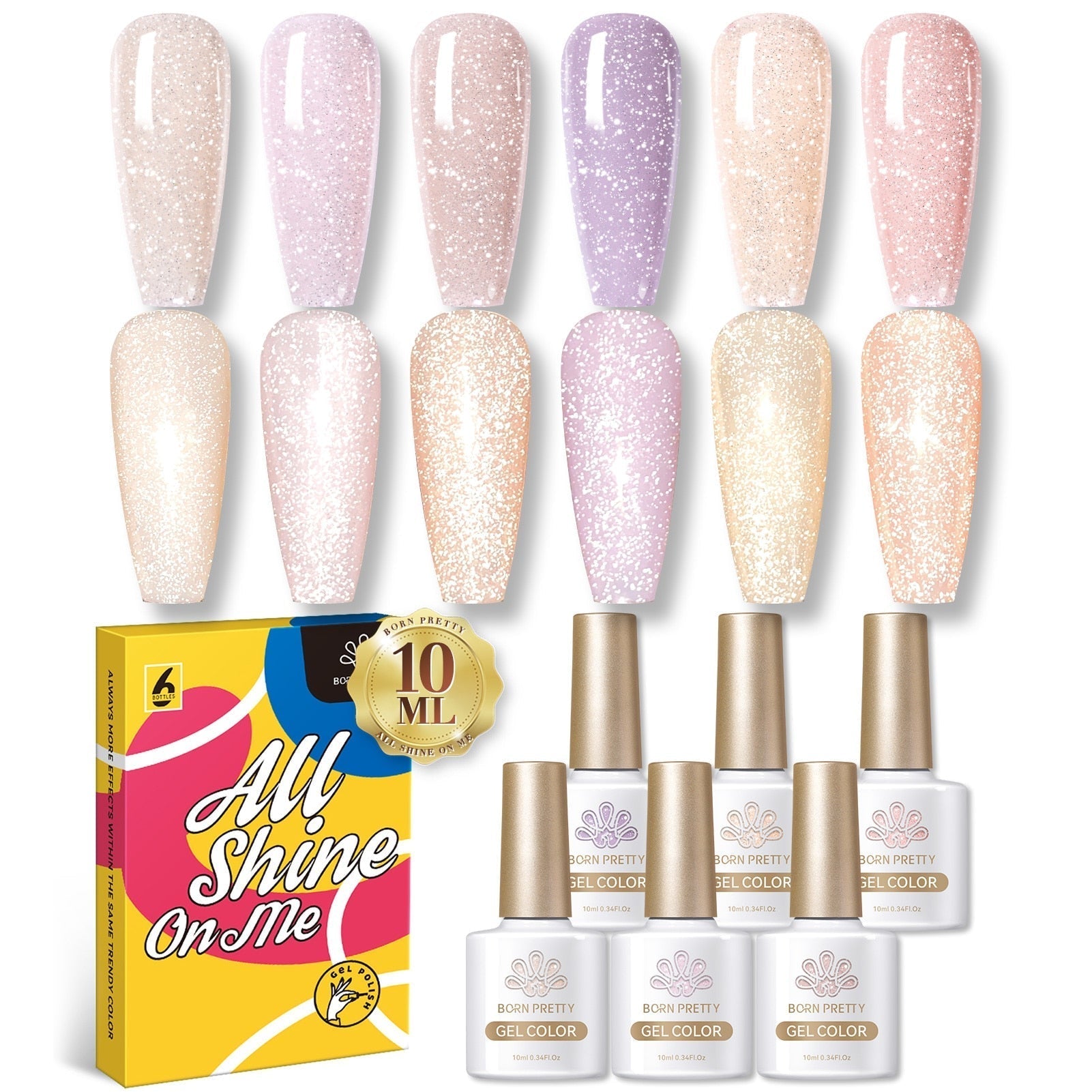 BORN PRETTY 6 Bottles 10ml Jelly Transparent Nail Gel Pink Nude Color Soak Off Gel Nail Polish for Manicure 55847