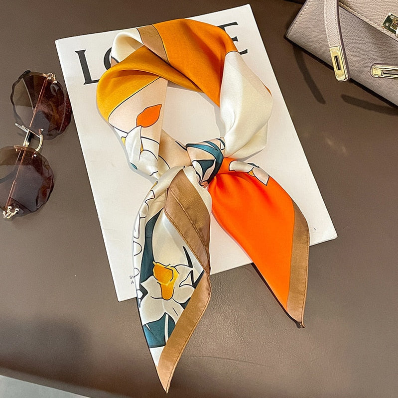 Luxury Silk Shawl Square Scarf for Women Satin Hijab Fashion Wraps Neckerchief Female Hair Bands Ribbon Headband Bandana W-77-4 70x70