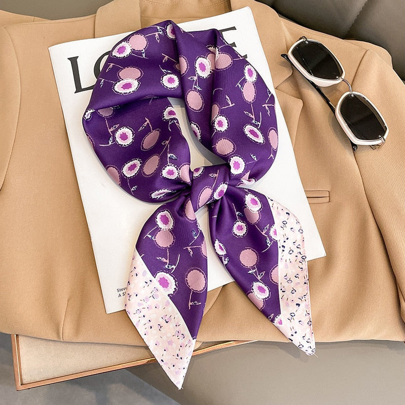 Luxury Silk Shawl Square Scarf for Women Satin Hijab Fashion Wraps Neckerchief Female Hair Bands Ribbon Headband Bandana W-157-3 70x70