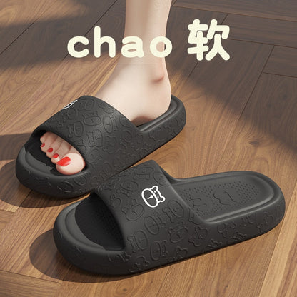 Outdoors Summer Women Men Flat Thick Platform Slippers Non-Slip Cartoon Home Bath Sandals Beach Slides Couples Ladies Shoes