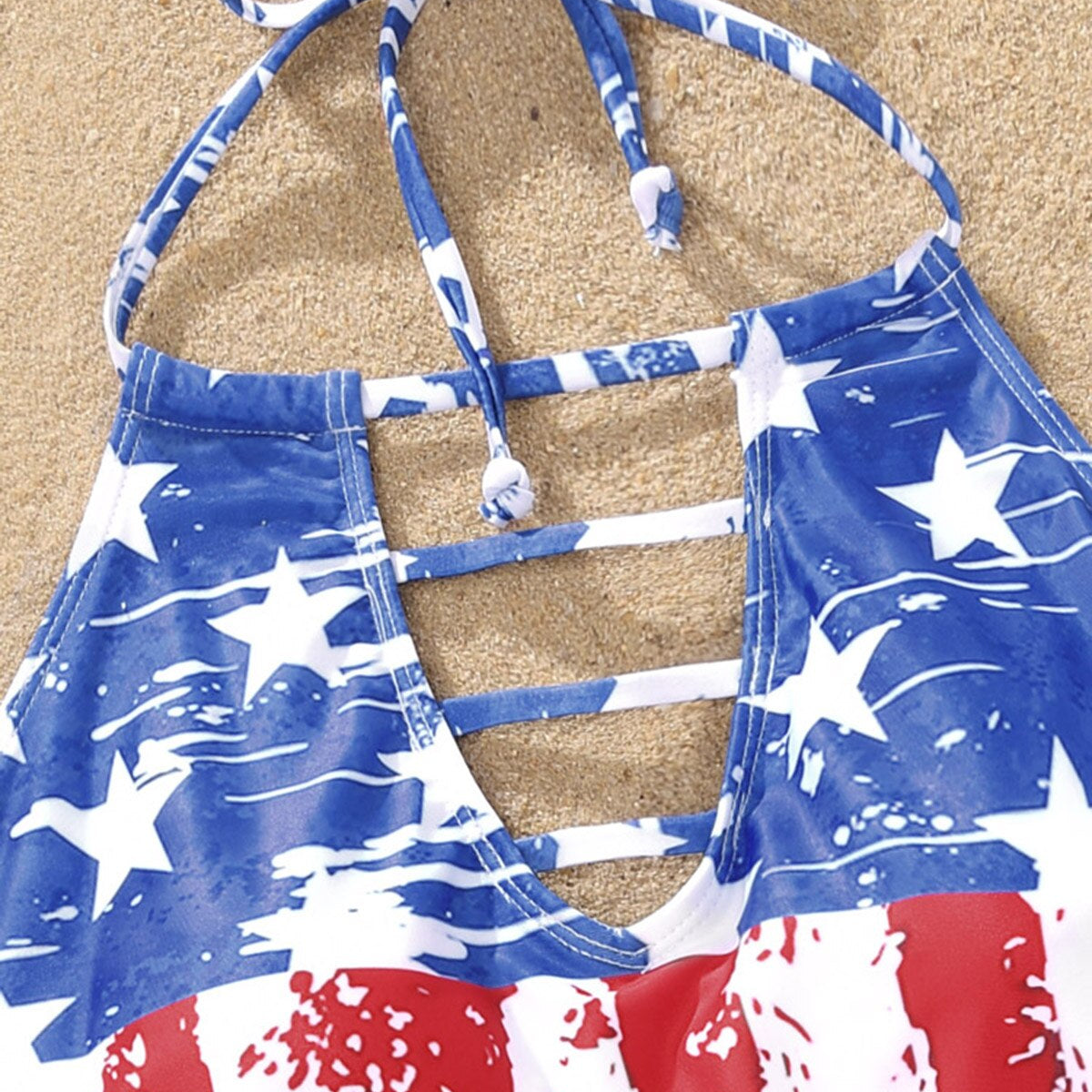 Sexy Women American Flag Hollow Out Drawstring Halter Tankini Set Brazilian Swimsuit Bra Two Piece Swimwear Beachwear