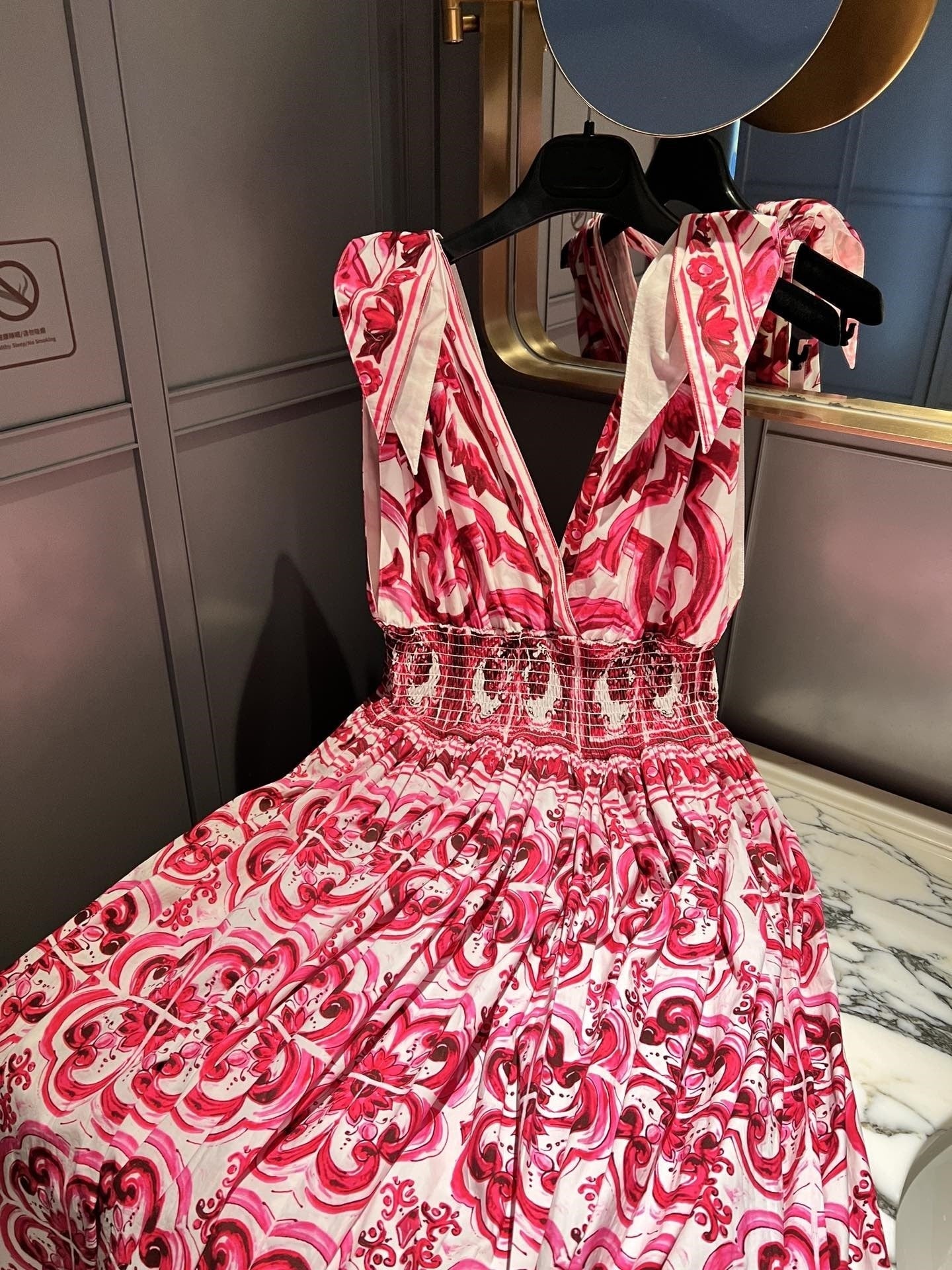 Summer Cotton Print Deep V-Neck Sleeveless Strap A-line Waist Wrap Large Hem Long Dress woman maxi skirt