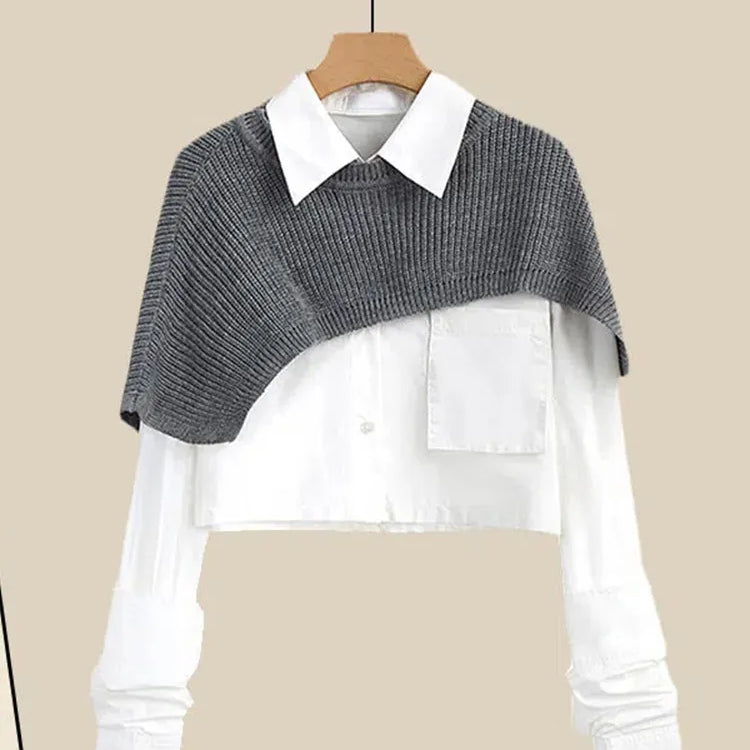 Spring Autumn Large Size Women's Shawl Shirt Three-piece Set+High Waist Knitting Half-body Skirt Set Women Fashion 3 Piece Set tops 2-piece set