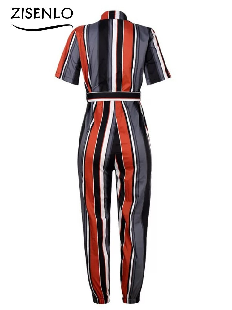 Overalls for Women New Casual Lapel Lace-up Print Belt Work Jumpsuit Women One Pieces Bodysuit Women Chic and Elegant Jumpsuits