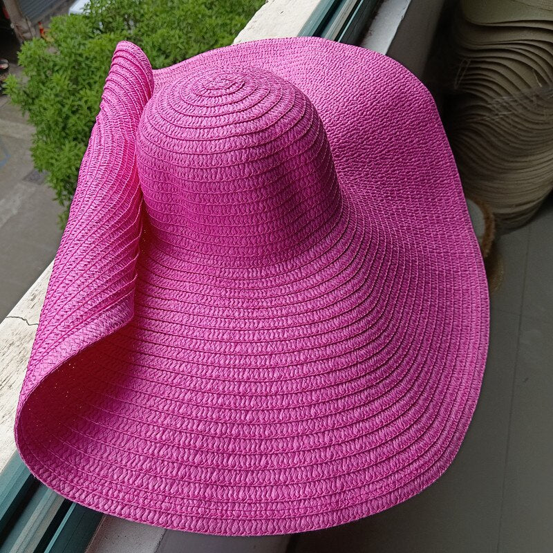 Rainbow striped big brim anti-ultraviolet sunshade sun hat beach sun hat with wire edge can be folded arbitrarily 12 M 56-58cm