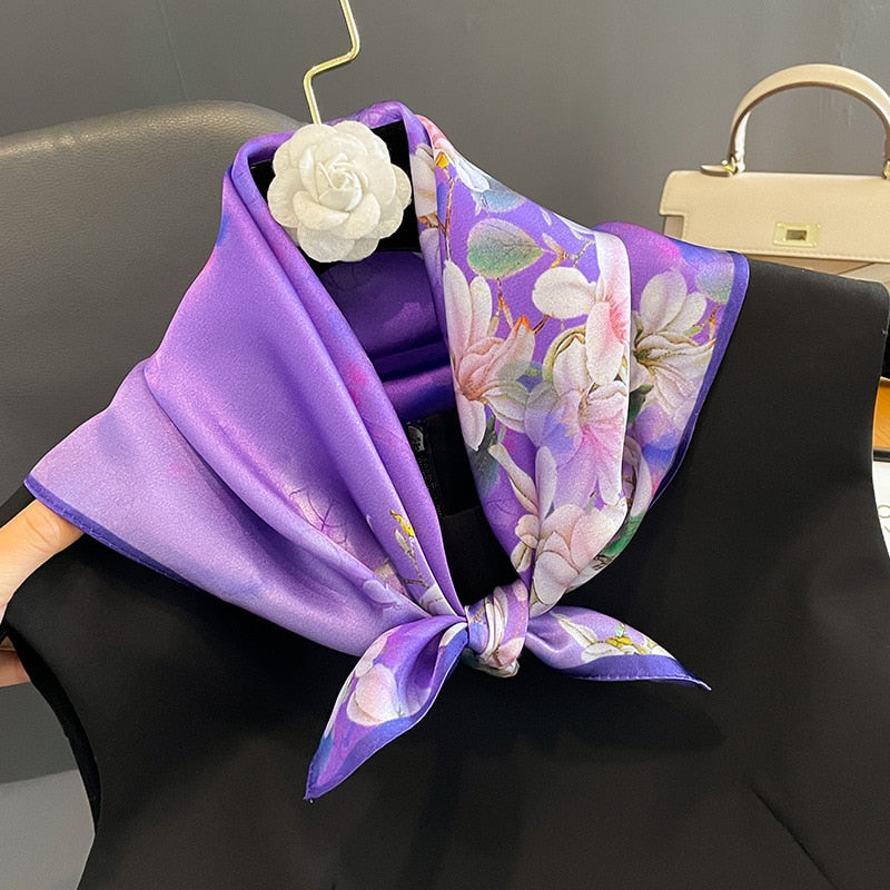 53cm Real Silk Nature Scarf Women Neckerchief Foulard Bandana Small Hairbands Fashion Floral Neck Ties for Office Lady New ZS-285 53x53cm