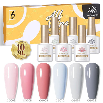 BORN PRETTY 10ml Nude Pink Gel 6PCS Nail Polish Set Milky Jelly Pink Transparent Serise Soak Off UV LED Nail Gel Varnish Kit