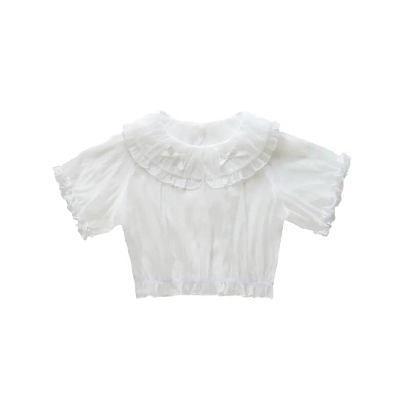 Japanese Victorian Lolita Dresses Women Gothic Cute Lace Bow Y2k Tank Tops Tiered Love Cake Skirt Suit Kawaii Sweet Lolita Sets white shirts