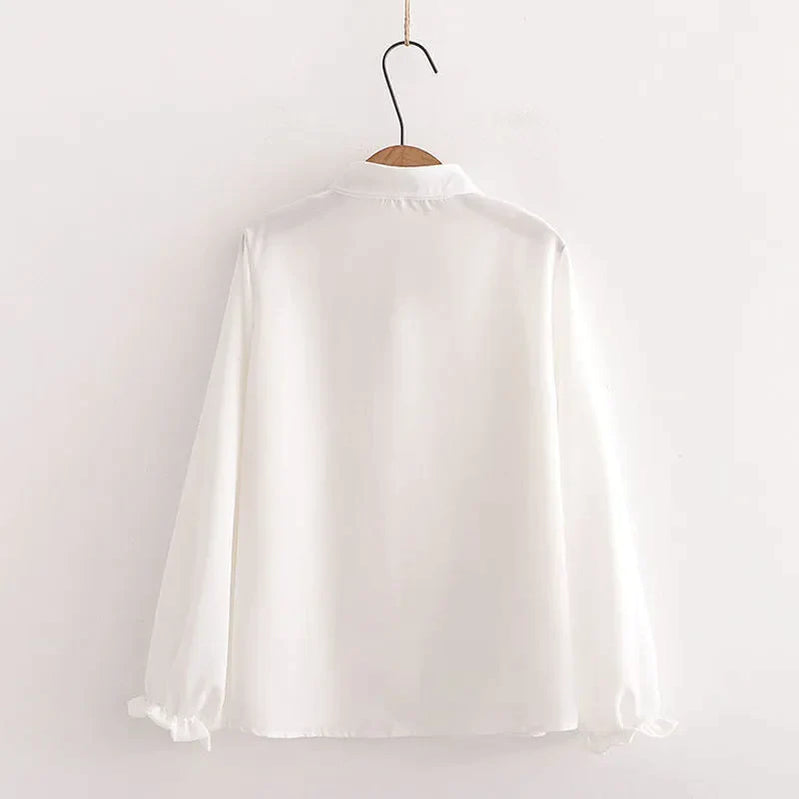 Women's Korean Preppy Style Student 3 Piece Clothing Set Spring Fall Girls Casual Bow Shirt Knit Vest Denim Pants Outfits