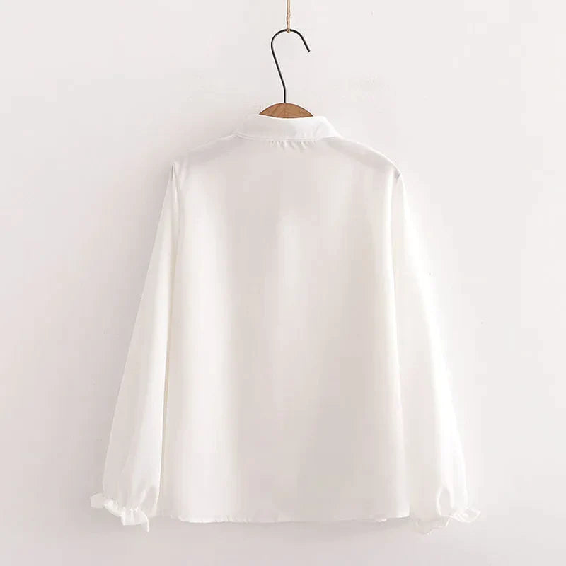 Women's Korean Preppy Style Student 3 Piece Clothing Set Spring Fall Girls Casual Bow Shirt Knit Vest Denim Pants Outfits